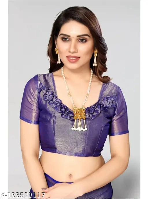 Striped Brasso chiffon saree with semi-stitched blouse, Indian party wear