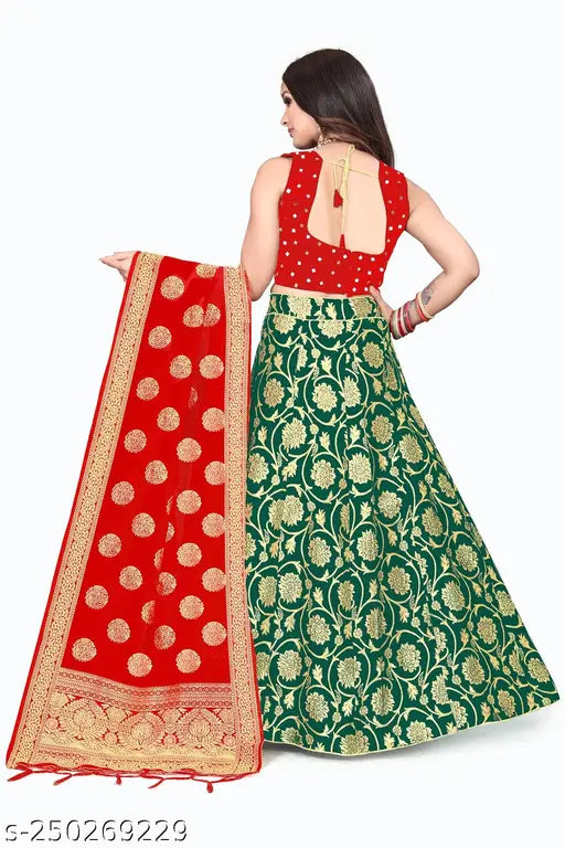 Heavy Banarasi Jacquard Silk Lehenga Choli Set with Dupatta, semi-stitched and fully stitched, 100% best quality, Indian craftsmanship, for girls aged 8-15 years