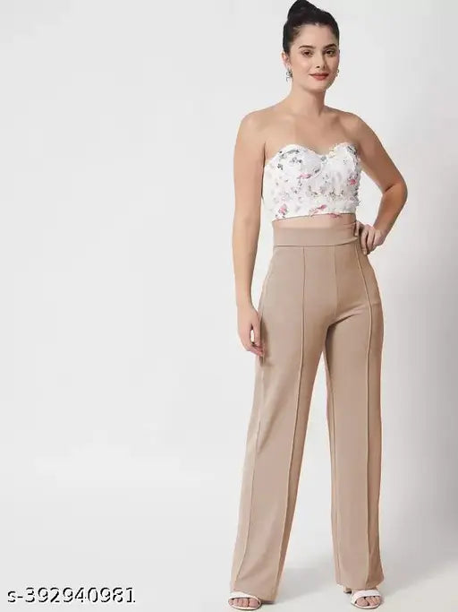 Brown, high rise flared pants for ladies