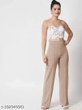 Brown, high rise flared pants for ladies