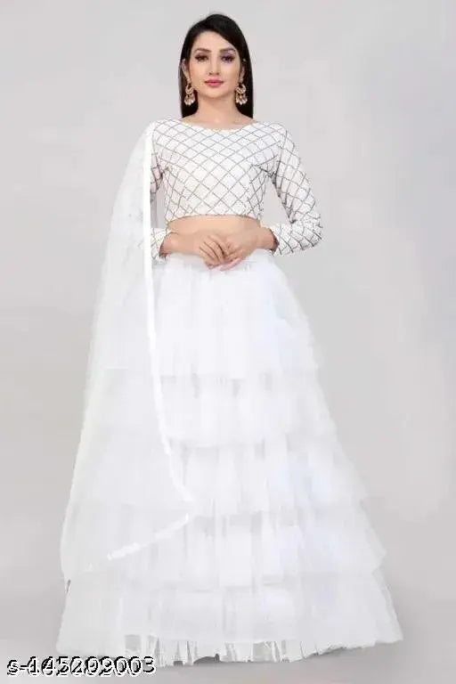 Satin choli with net bottom and nylon dupatta, Indian bridal set featuring zari print on top, semi-stitched or un-stitched for a custom fit, high-quality Indian product