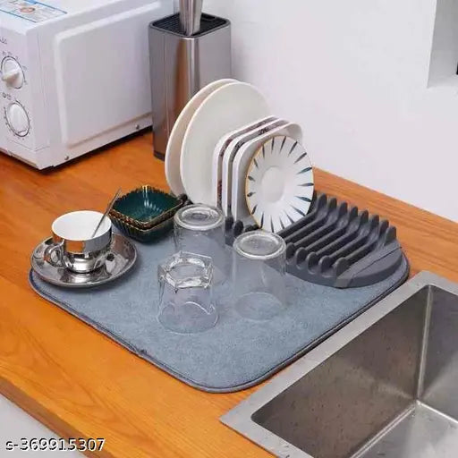 Grey microfiber dish mat, Homecloud dish drying rack