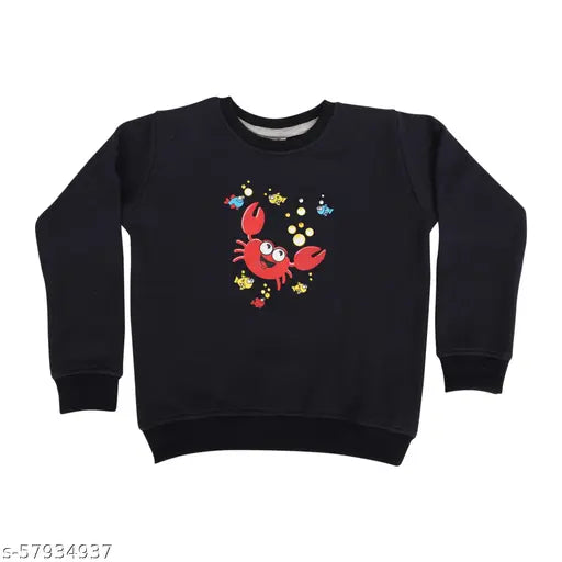 Navy blue cotton blend sweatshirt for baby boys & girls, printed net design perfect for winters