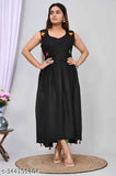 Black rayon anarkali gown with stitching, sleeveless design