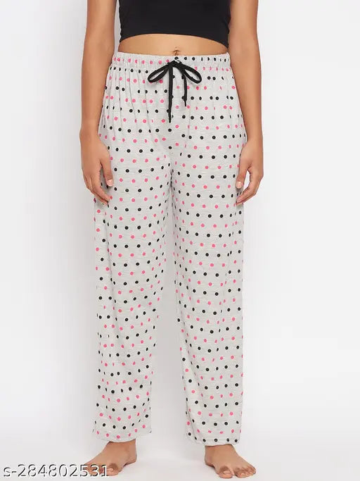 Women's fashion cotton print pyjamas, night pants combo, loose fit, black trim, printed pattern