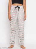 Women's fashion cotton print pyjamas, night pants combo, loose fit, black trim, printed pattern