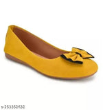 Yellow synthetic slip-on bellies, stylish for women, India-made (size options: IND-3 to IND-9)