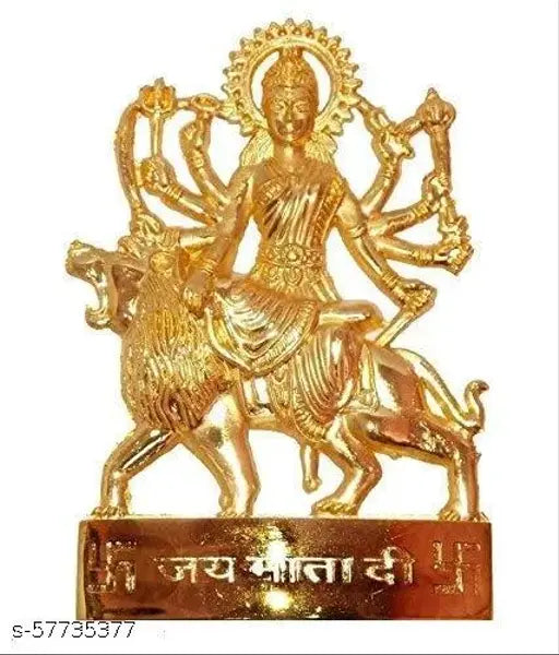 Metal Maa DurgaSherawali idol for puja, intricately crafted with lion, Indian religious gift item