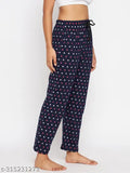 Navy blue cotton pyjamas with coral print, night dress lounge wear combo for women and girls