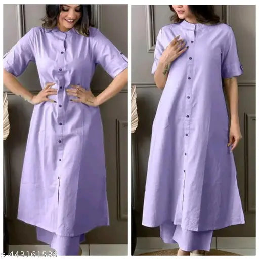 Kantha cotton coord set for women and girls: Solid-color kurta and palazzos with double side pockets, suitable for casual to formal occasions, India origin