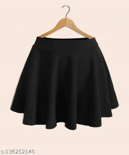 Black polycotton western-styled flared mini skirt, solid net pattern on black bird fabric