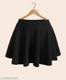 Black polycotton western-styled flared mini skirt, solid net pattern on black bird fabric