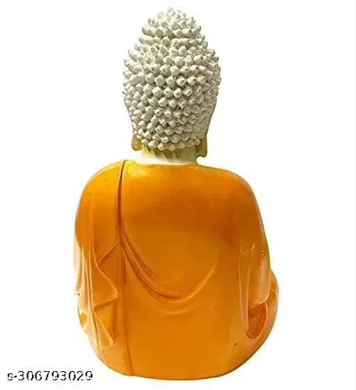 Orange poly resin meditation Gautam Buddha statue, 3"L x 5.5"H x 3.5"W, handcrafted in India