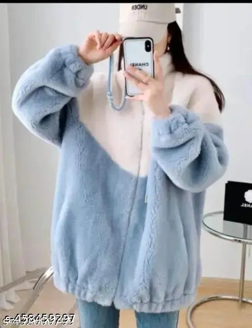 Classy wool colorblocked waistcoat for women, long sleeve, solid sweatshirt style also available