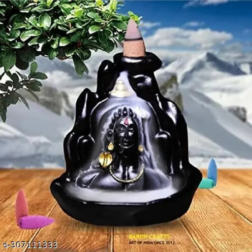 Black polyresin Adiyogi Shiva Smoke Fountain with 100 cones, Indian home decorative showpiece