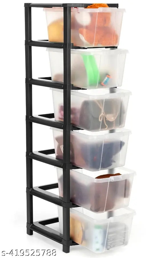 Multi-purpose modular storage organizer with 6 drawers and plastic containers, home office use