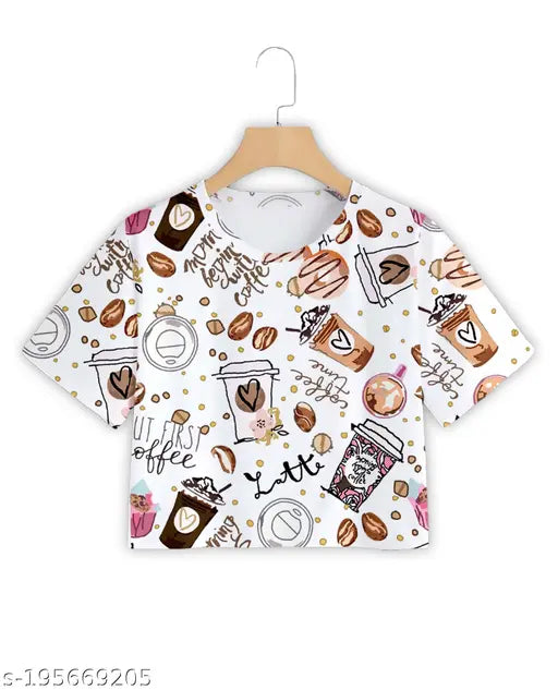 Darkbutton casual printed women's Lycra short sleeves t-shirt, featuring vibrant design, size S (36in bust, 17in length), made in India