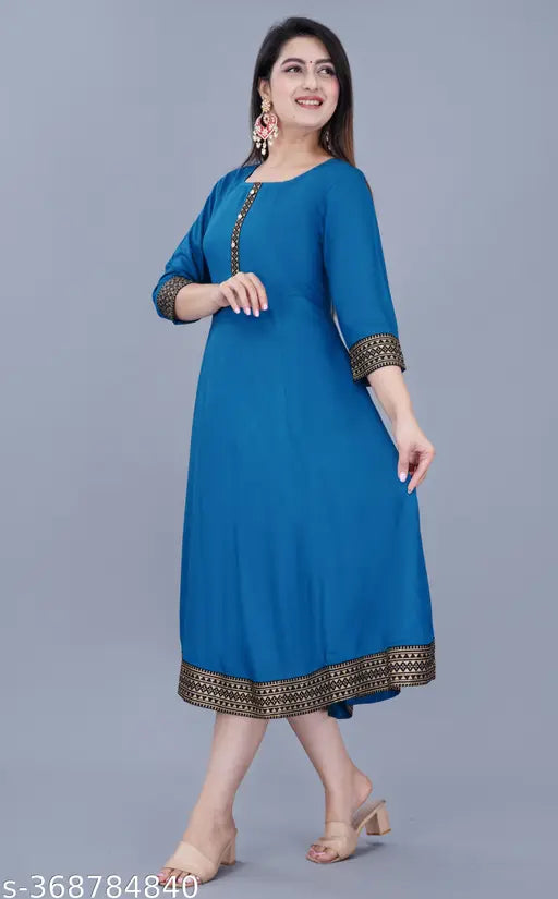 Rayon anarkali kurti for women, solid color, three-quarter sleeves, India-made fashion dress