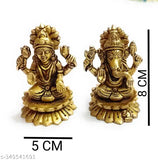 Brass Kamal Ganesh Laxmi idols (700gm, 5x8x5cm), Indian handcrafted Hindu deity statues