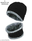 Trendy black wool balaclava cap, solid design on display