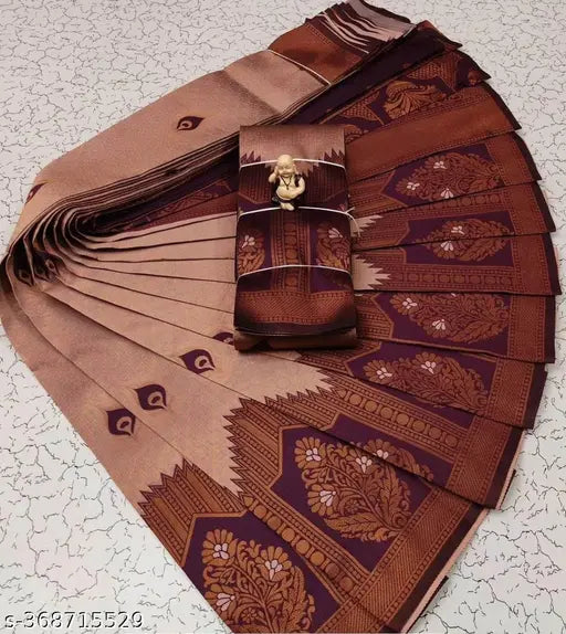 New designer jacquard saree in solid pattern, free size, made from pure copper zari, India origin