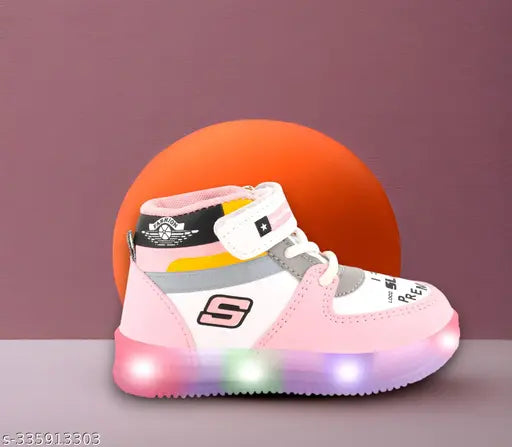 Pink handly collection kids' led shoes with velcro closures and a casual design