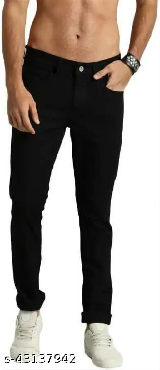 Black denim skinny fit jeans for men by Creatywitty, size 28/30/32, solid pattern