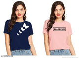 Black Pink & Butterfly printed cotton t-shirt combo (Pack 2) - stylish women's tops for summer fashion