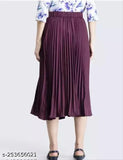 Purple midi skirt with pleats and a cinched waist