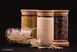 Borosilicate glass containers, VRS MALL brand, 4-piece pack with bamboo airtight lids and clear jars, total volume 1000ml