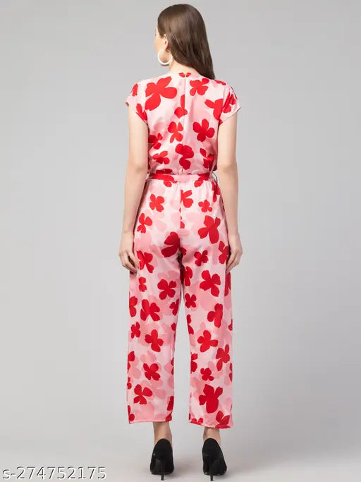 Printed crepe sleeveless women's jumpsuit from India, featuring a vibrant pattern and fitted silhouette