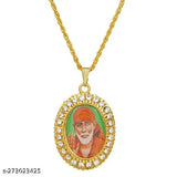 Gold-plated brass Shirdi Sai Baba pendant necklace, intricately designed image of Sai Baba on metal charm for men and women jewelry