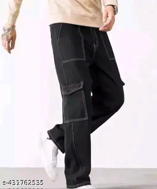 Khaki cotton jeans with six pockets men's slim fit