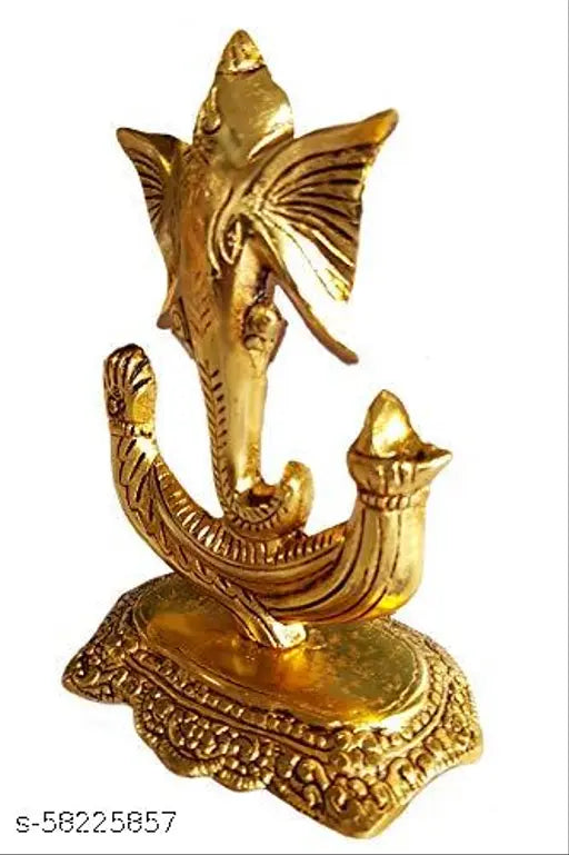 Gold plated trishul, Ganesh idol for pooja & gifting (18 x 10 cm), adds home beauty & tranquility, handcrafted, India origin