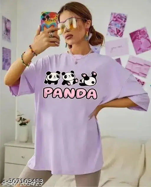 Urbane Designer Branded Oversize Printed Tshirt Round Neck Tee Top for Womens and Girls Panda Print Ladies Tshirt