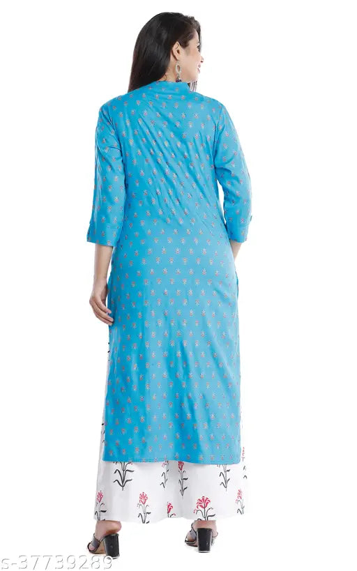 Blue rayon 3/4 sleeve printed kurta with palazzo set, soft and comfy high-grade premium fabric, women's & girls casual party wear