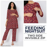 Rayon maternity night suit set, printed net design with three-quarter sleeves, soft, breathable, and comfortable, quality priority, two side invisible zip, double protection from backside, Jazba fashions India