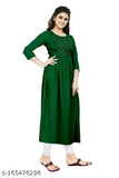 Embroidered rayon Anarkali kurti, three-quarter sleeves, embellished women's fashion from India (M: Bust 38in, L: Bust 40in, XL: Bust 42in)