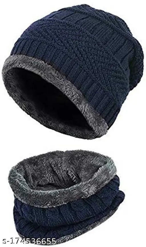 Fashionable, comfortable wool cap & neck set for men (pack of 1p), solid design, onesize, achieves trendy look, soft hand feel, expandable material, Chinese-made