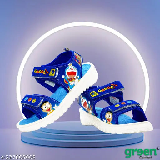 Doremon character sandal with blue straps and green comfort footbed