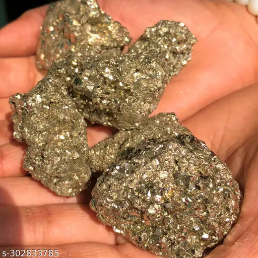 Pyrite rough cluster bracelet and raw stones in hand with gift tag