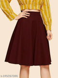 Maroon A-line skirt with yellow blouse