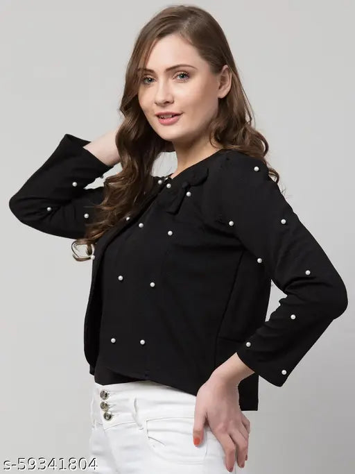 Cotton blend, long-sleeved solid women's jacket with bowtie, soft summer cool fabric, India origin