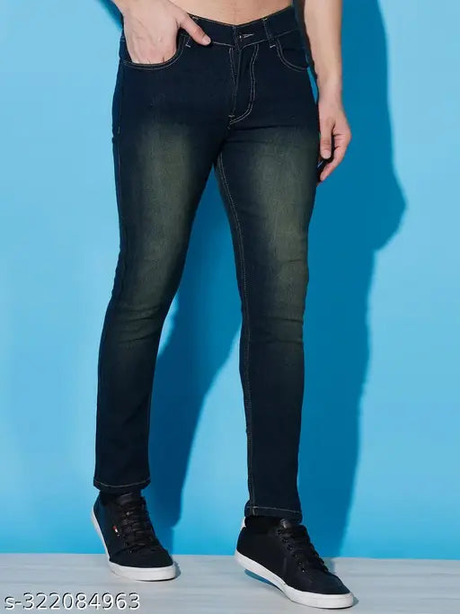 Stretchable denim full-length men's jeans in dyed/washed style, size options include 28, 30 (waist 30, length 41), and more