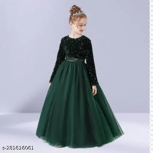 Indian-made net sequence gown dress, embellished with sequins, long sleeves, velvet top, for Bollywood-inspired parties (3-16 years)