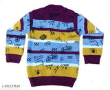 Purple and yellow woolen winter sweaters for kids, printed net pattern on long sleeves