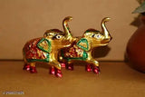 Gold metal elephant statues pair, decorative showpiece for home, temple, office, and gifting. Lucky figurine from India, 7.5cm(L) x 6.5cm(H) x 2.5cm(B)