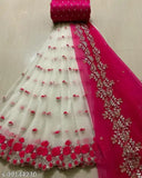 White Georgette embroidered semi-stitched net Lehenga Choli with dupatta, traditional Indian attire for weddings or festivals