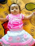 Pink and white cotton dress with buttons