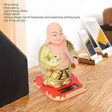 Gold Laughing Buddha figurine with waving fan and moving head, symbolizing health, wealth, and prosperity (Medium size)